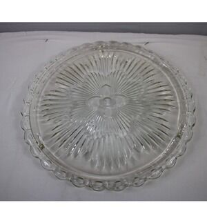 Indiana Glass Footed Cake Plate Floral Flower Sunburst 11" 70s Serving Dish